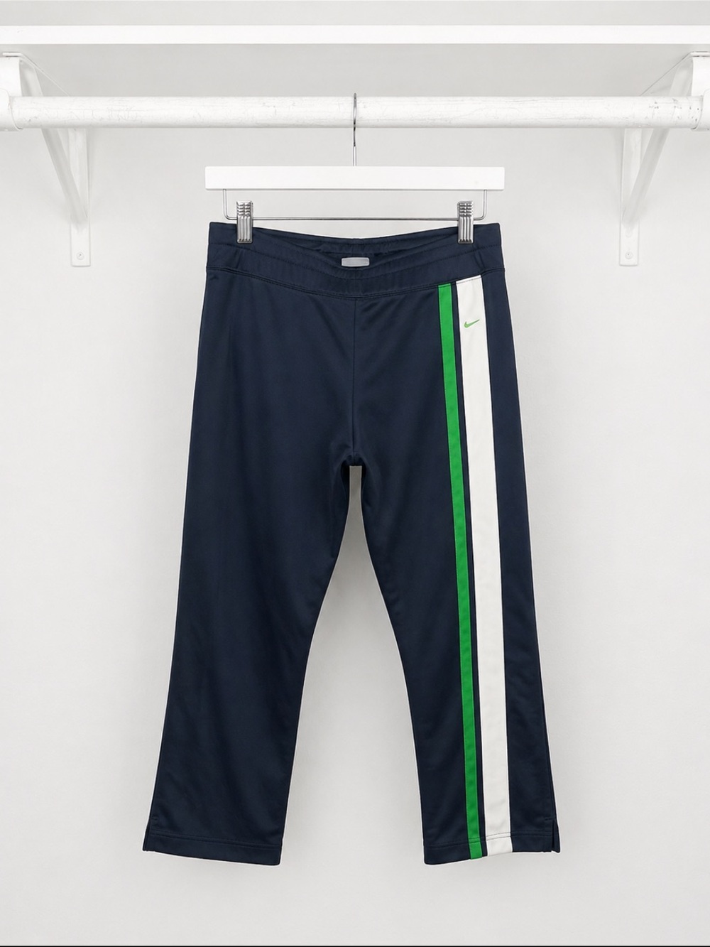 Nike Capri Leggings Navy Green Stripe Womens Dri Fit Cropped Workout Pants Small